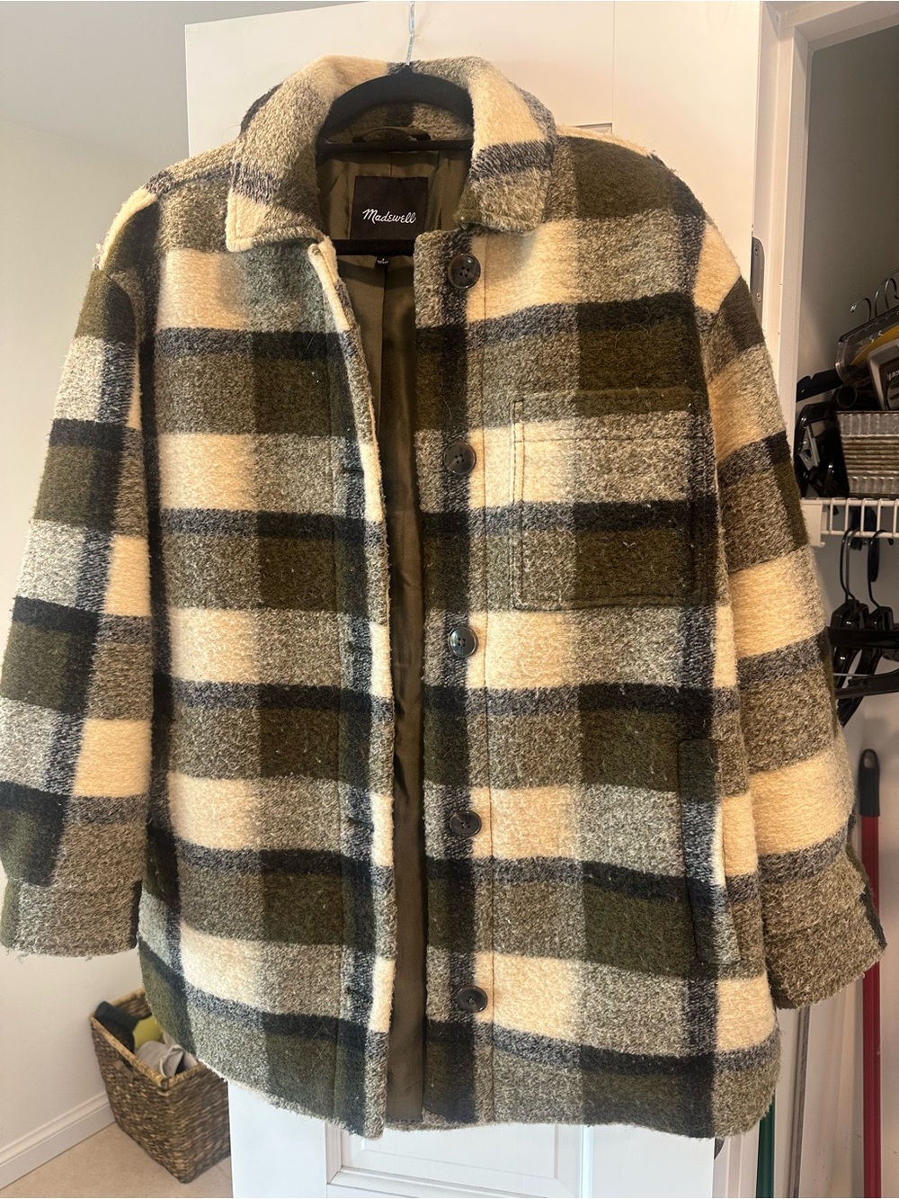 Madewell Women’s Olive, Cream & Gray Plaid Sherpa Jacket